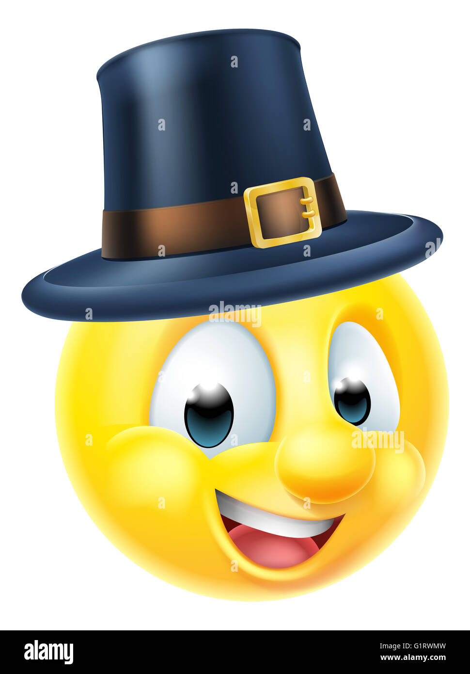 Thanksgiving Cartoon émoticônes emoji portant un chapeau de pèlerins Banque D'Images