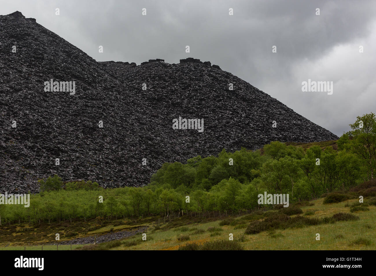 Un grand tas de déchets à ardoise ardoisières Dinorwig, Llanberis, Gwynedd, Pays de Galles, Royaume-Uni Banque D'Images