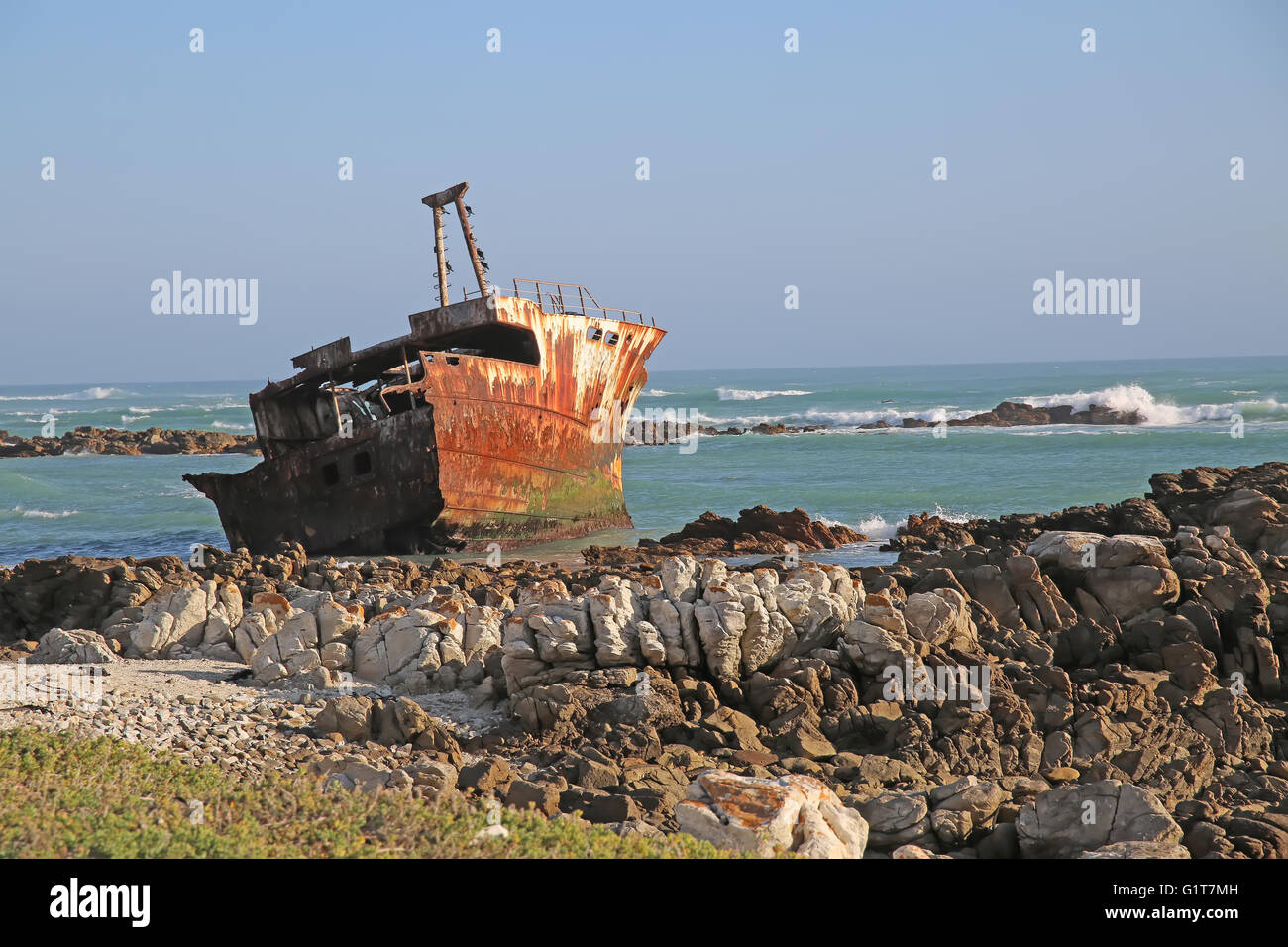 Un naufrage au cap Agulhas, le plus méridional de la continent africain où les océans Atlantique et Indien se rencontrent. Banque D'Images
