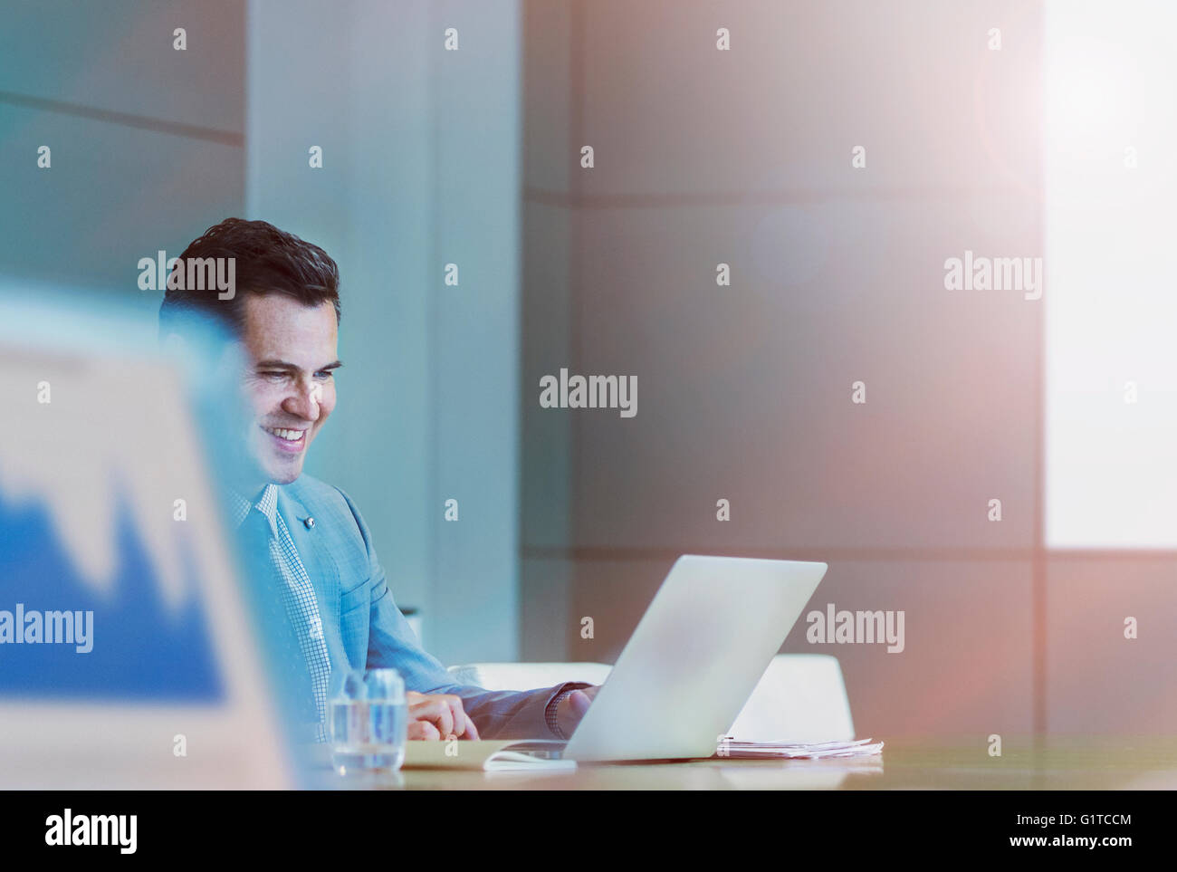 Businessman working at laptop dans la salle de conférence Banque D'Images