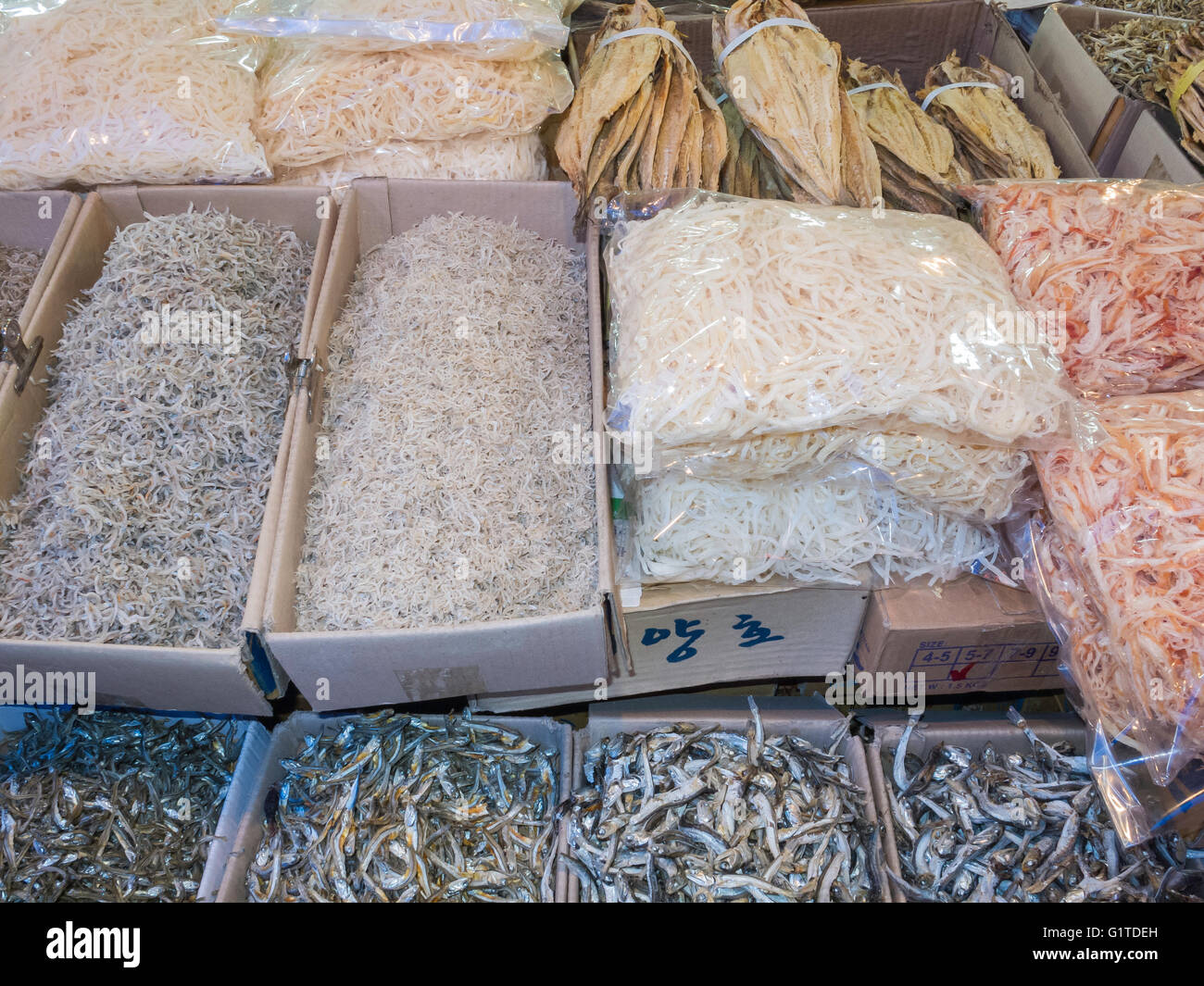 Beaucoup de petits poissons à vendre, marché marché Gyeongdong, médecine, Séoul, Corée du Sud Banque D'Images