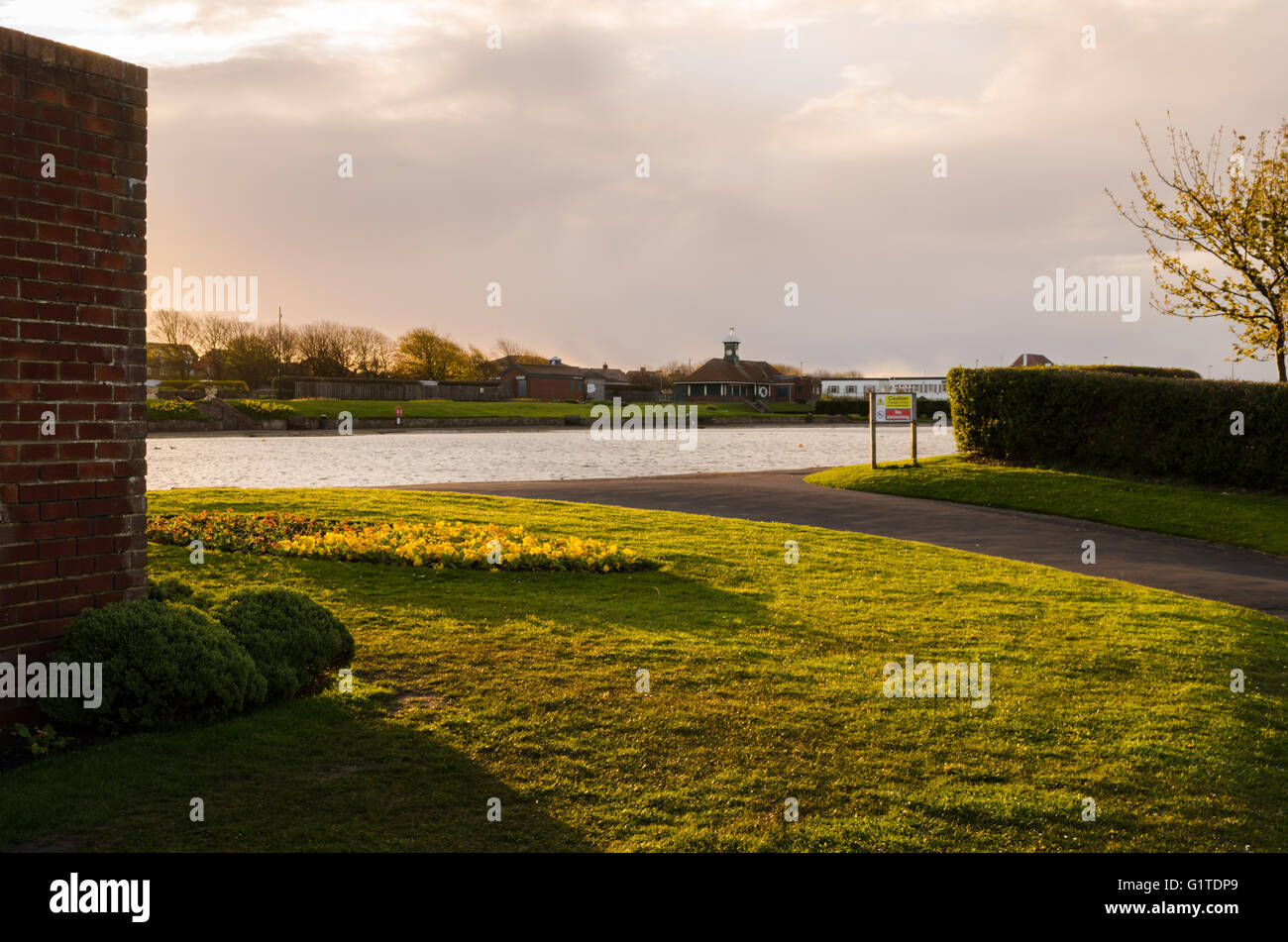 Le lac de plaisance à Tynemouth Park, Tynemouth, Tyne & Wear Banque D'Images