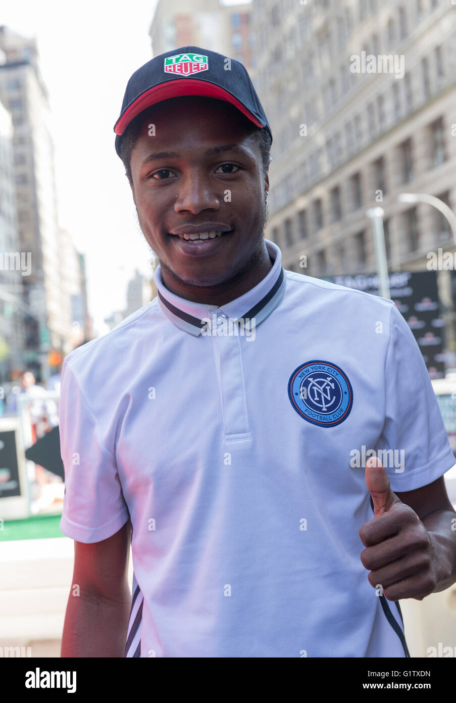 New York, NY USA - Mai 19, 2016 Shannon : Gomez de NYC FC assiste à TAG Heuer présente la rivalité MLS Semaine au Madison Square Park Crédit : lev radin/Alamy Live News Banque D'Images