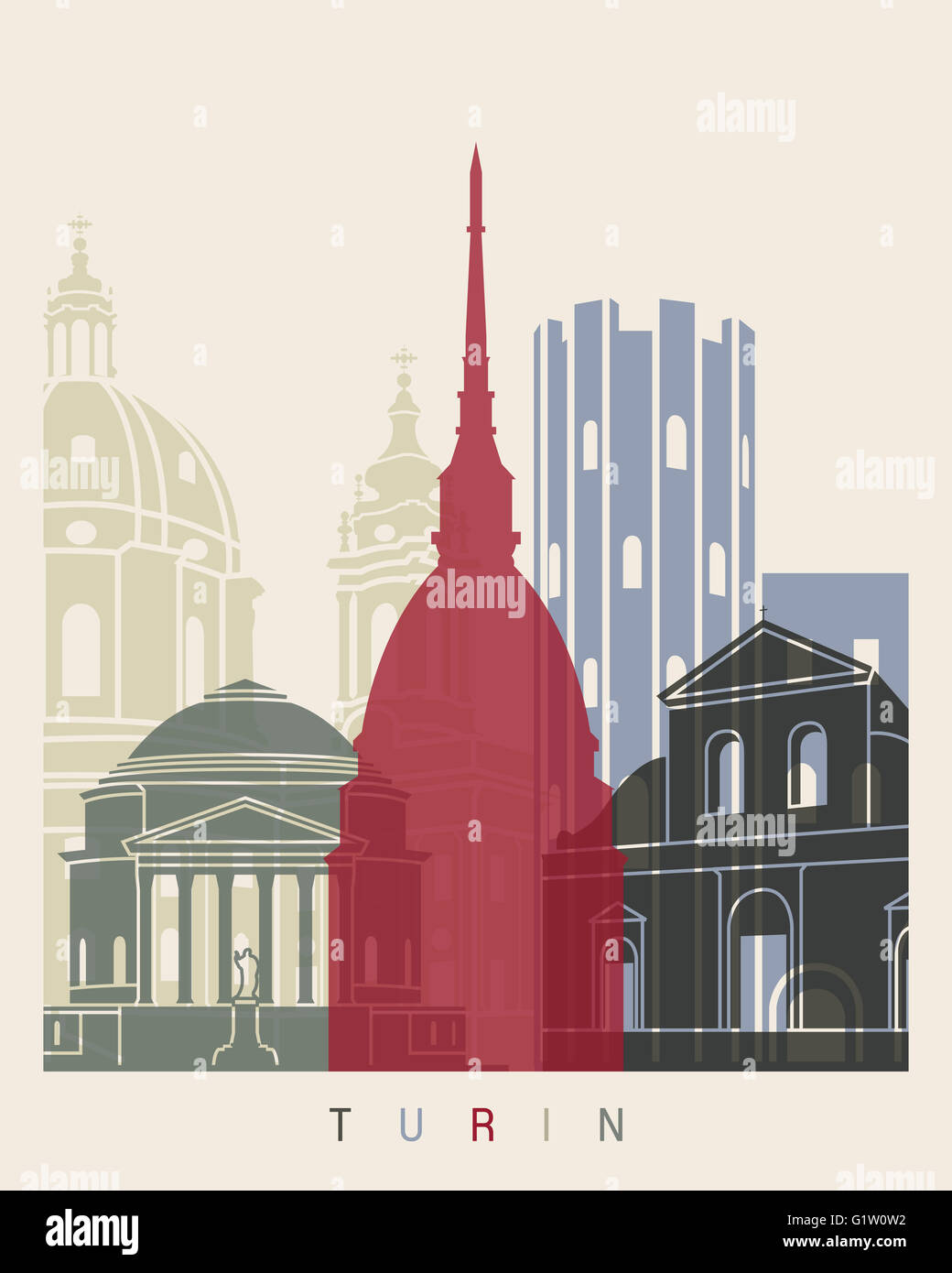 Dans l'affiche de la ville de Turin de fichier vectoriel éditable Banque D'Images