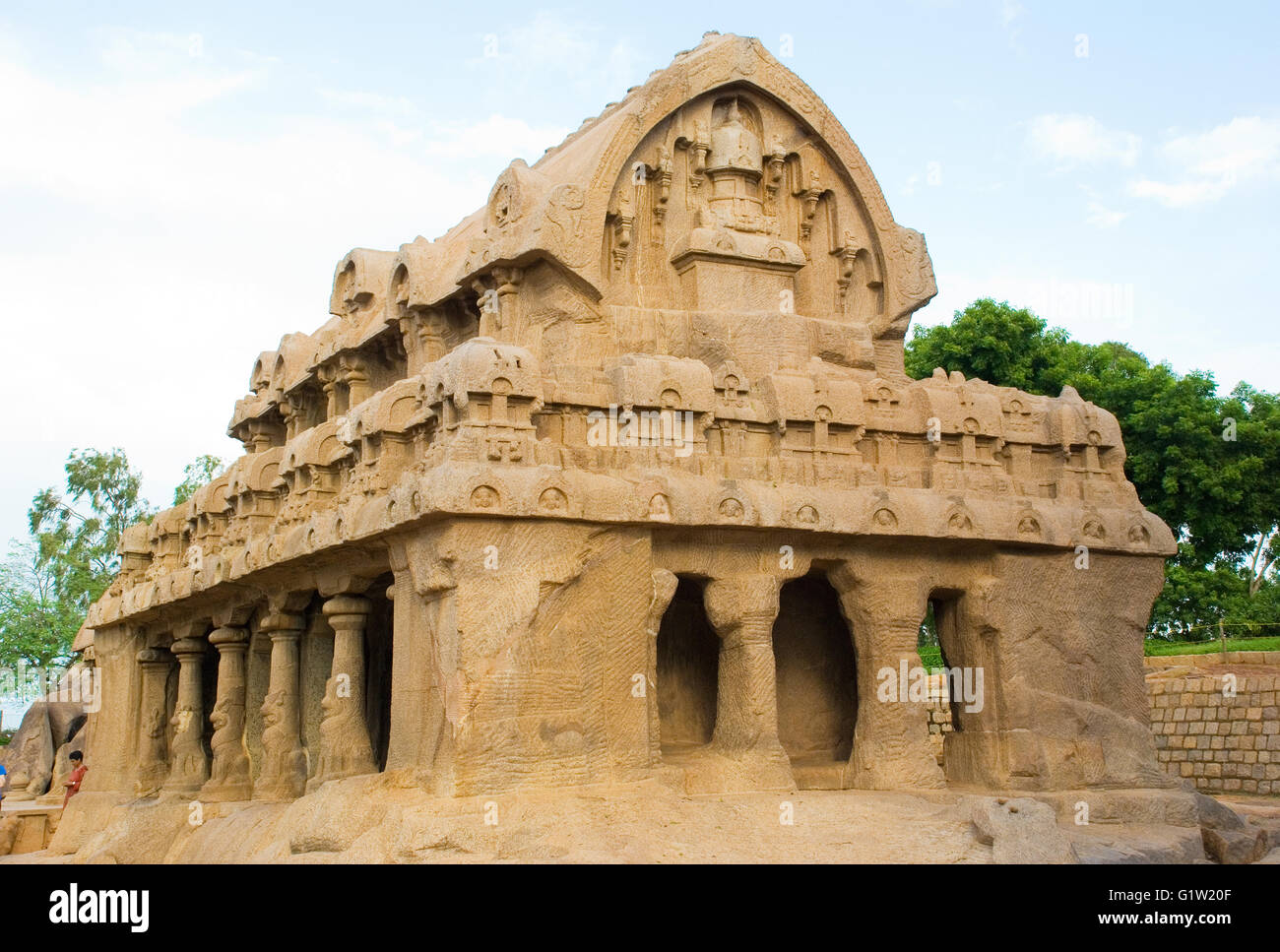 Cinq Rathas, près de Shore Temple, Mahabalipuram, près de Chennai, Tamil Nadu, Inde Banque D'Images