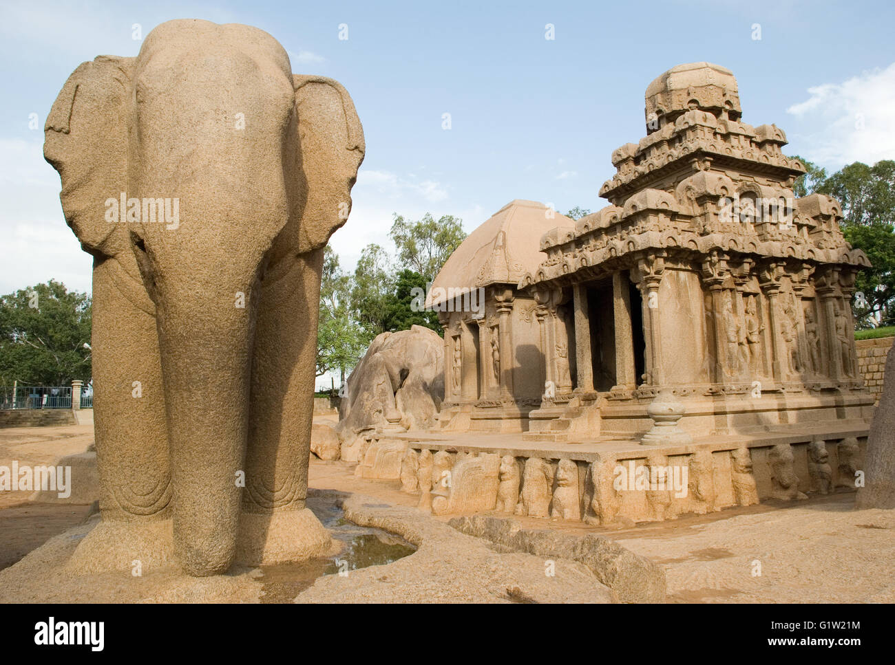 Cinq Rathas, près de Shore Temple, Mahabalipuram, près de Chennai, Tamil Nadu, Inde Banque D'Images