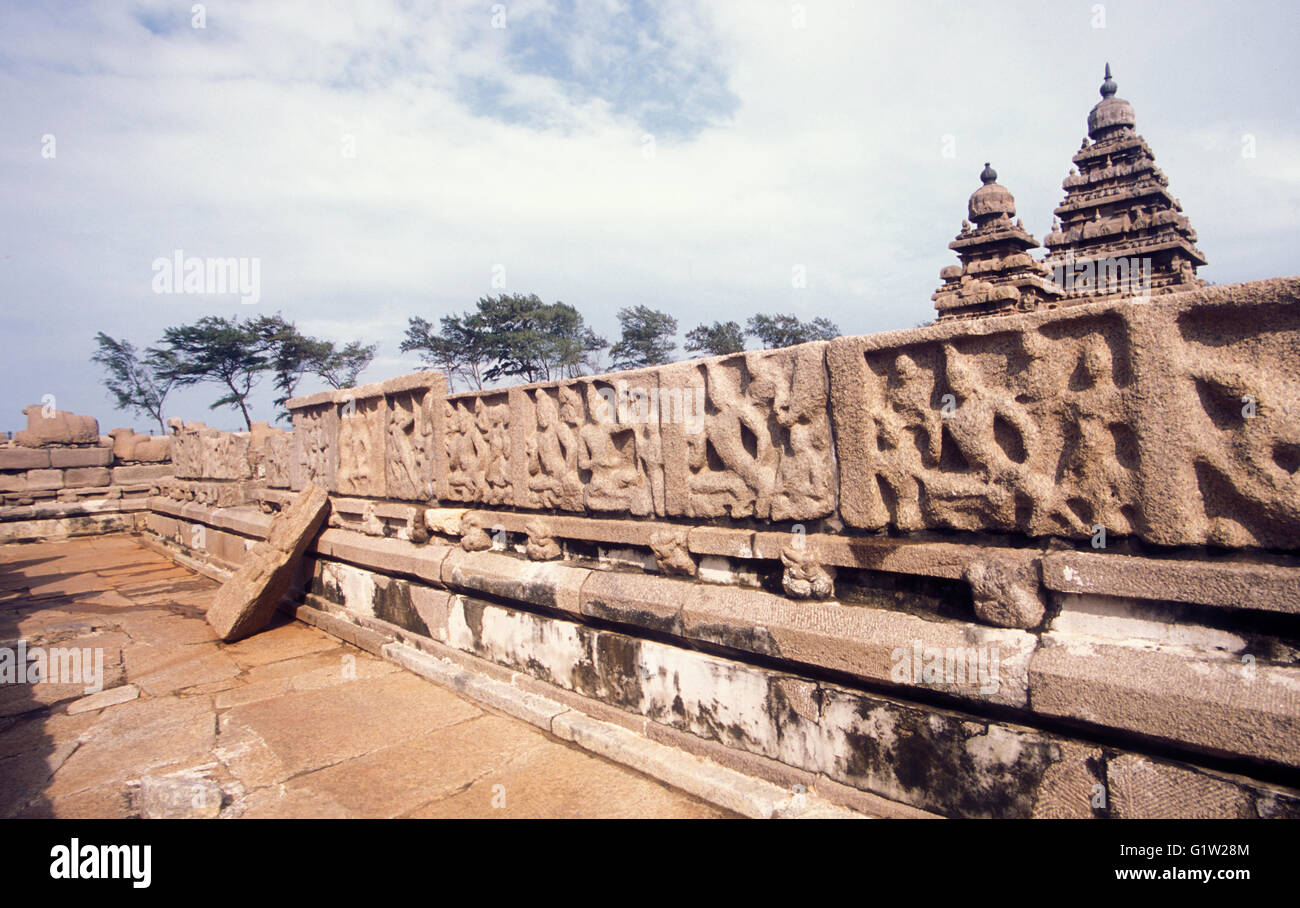Shore Temple, Mahabalipuram, près de Chennai, Tamil Nadu, Inde Banque D'Images