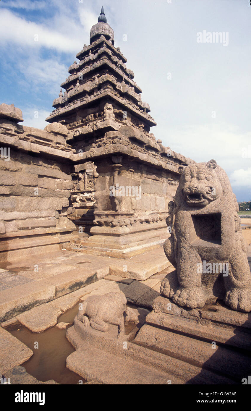 Shore Temple, Mahabalipuram, près de Chennai, Tamil Nadu, Inde Banque D'Images
