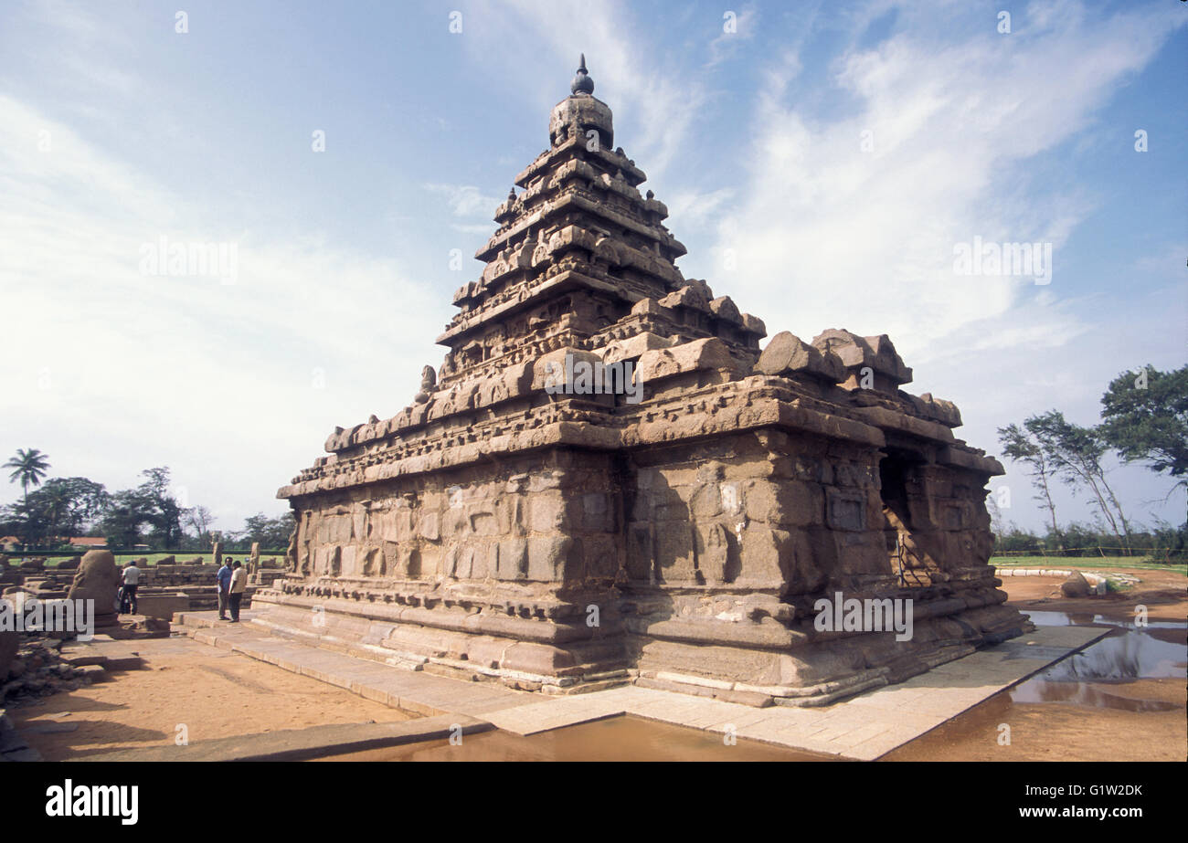 Shore Temple, Mahabalipuram, près de Chennai, Tamil Nadu, Inde Banque D'Images