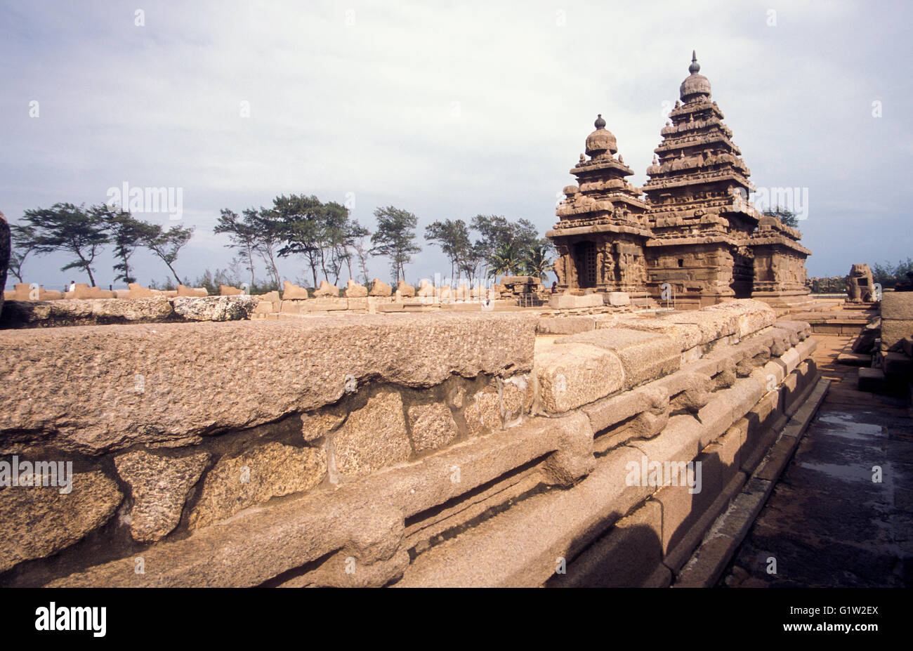 Shore Temple, Mahabalipuram, près de Chennai, Tamil Nadu, Inde Banque D'Images