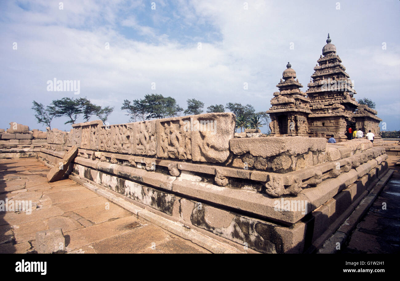 Shore Temple, Mahabalipuram, près de Chennai, Tamil Nadu, Inde Banque D'Images