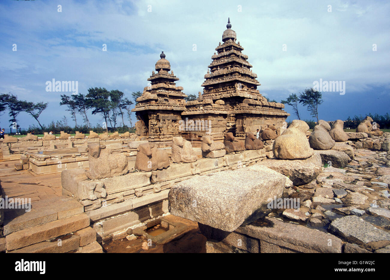 Shore Temple, Mahabalipuram, près de Chennai, Tamil Nadu, Inde Banque D'Images
