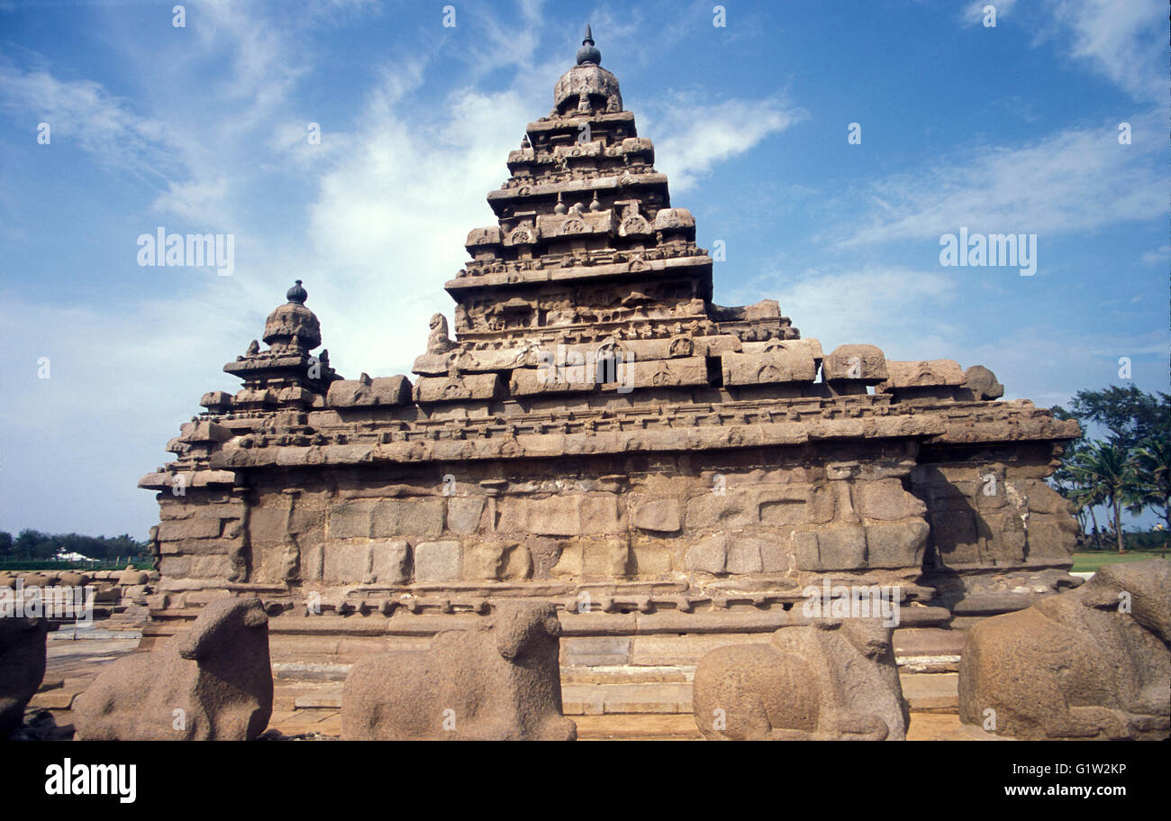 Shore Temple, Mahabalipuram, près de Chennai, Tamil Nadu, Inde Banque D'Images