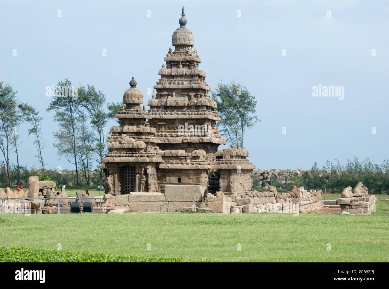 Shore Temple, Mahabalipuram, près de Chennai, Tamil Nadu, Inde Banque D'Images