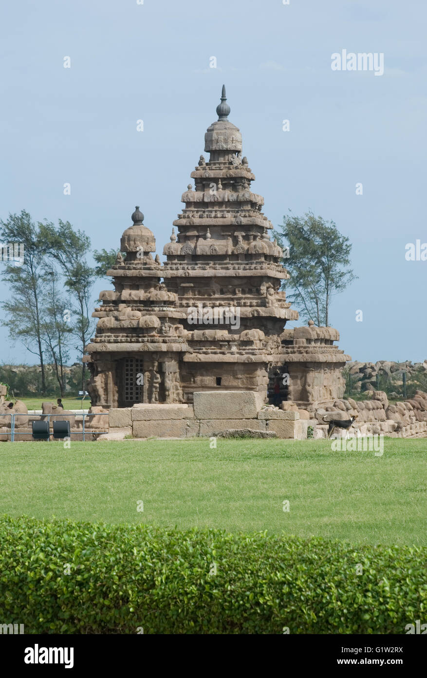 Shore Temple, Mahabalipuram, près de Chennai, Tamil Nadu, Inde Banque D'Images