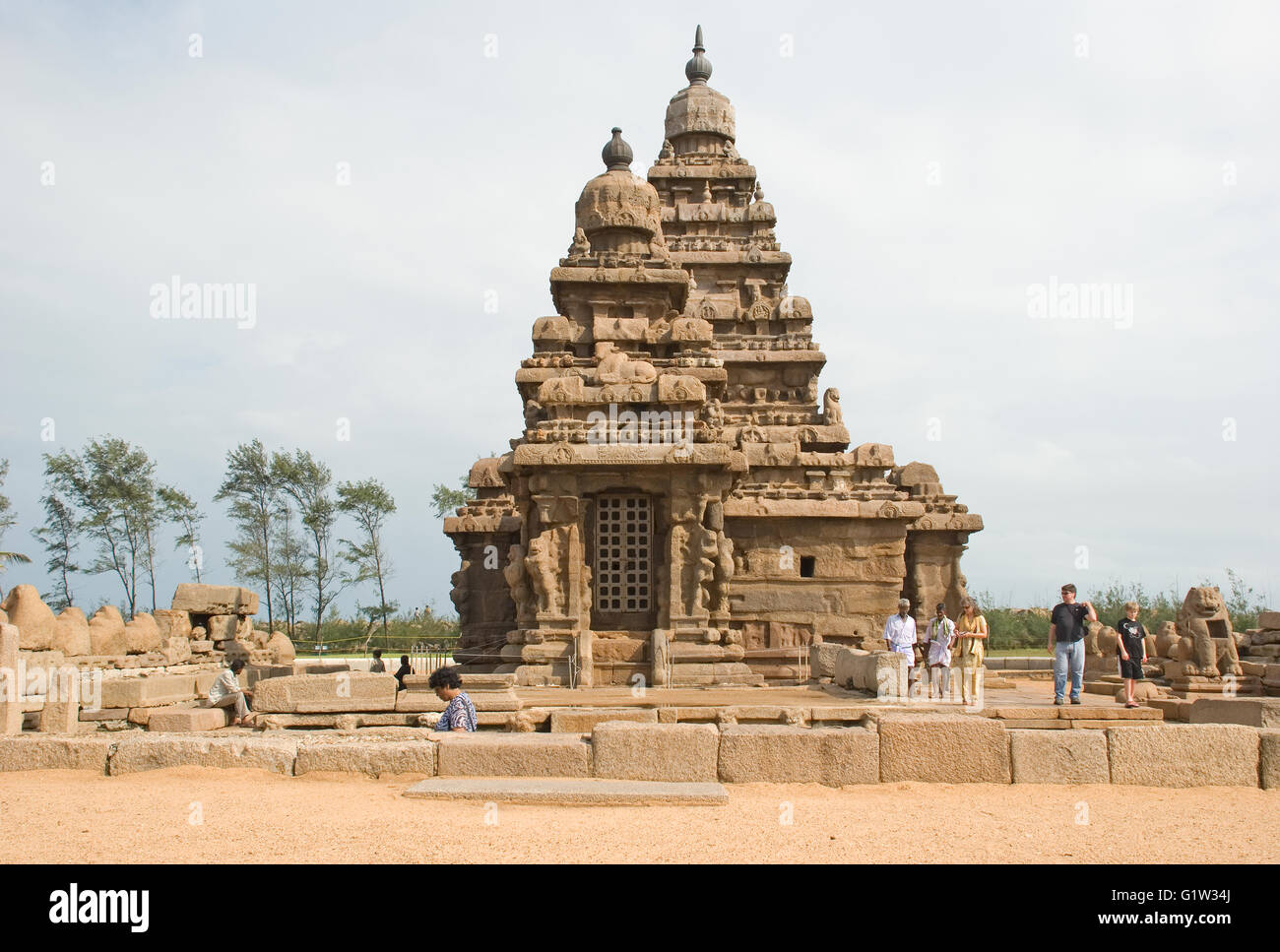 Shore Temple, Mahabalipuram, près de Chennai, Tamil Nadu, Inde Banque D'Images