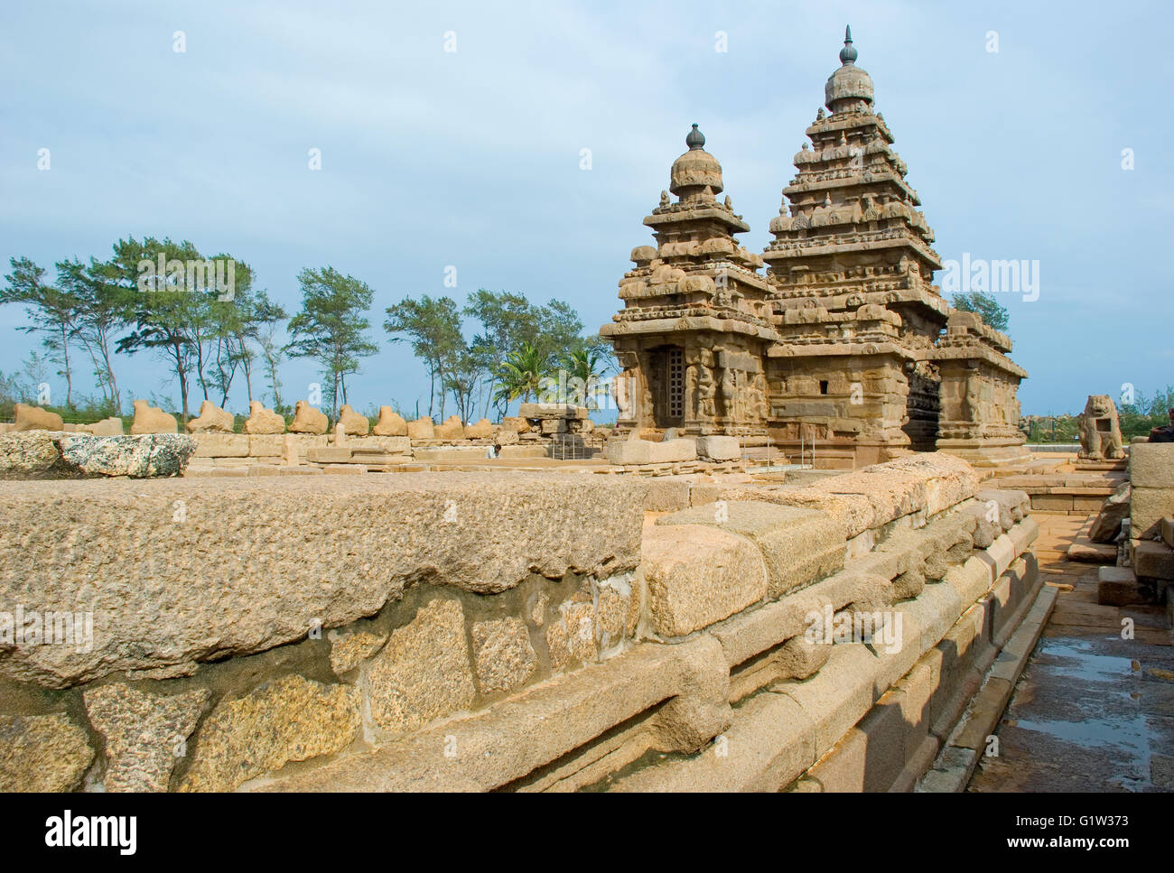 Shore Temple, Mahabalipuram, près de Chennai, Tamil Nadu, Inde Banque D'Images