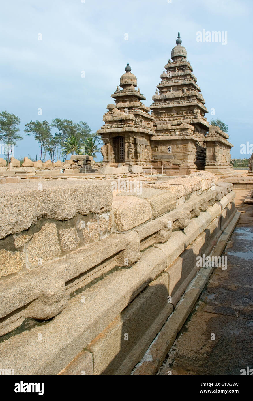Shore Temple, Mahabalipuram, près de Chennai, Tamil Nadu, Inde Banque D'Images