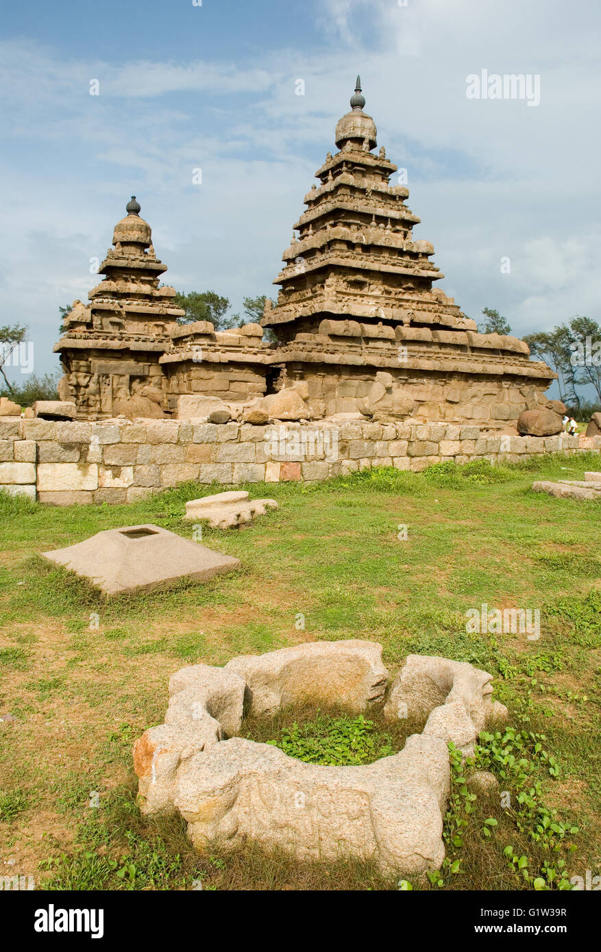 Shore Temple, Mahabalipuram, près de Chennai, Tamil Nadu, Inde Banque D'Images