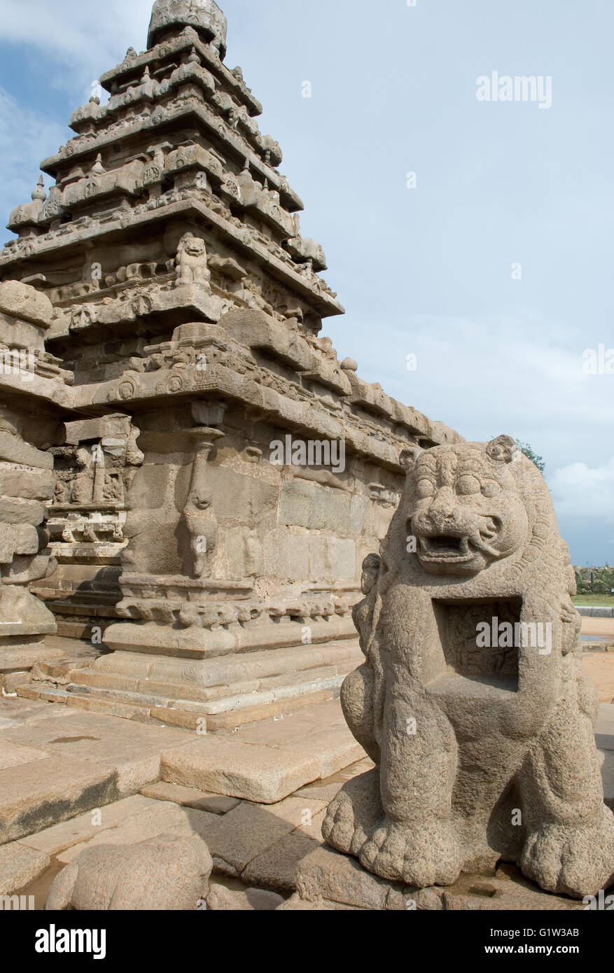 Shore Temple, Mahabalipuram, près de Chennai, Tamil Nadu, Inde Banque D'Images