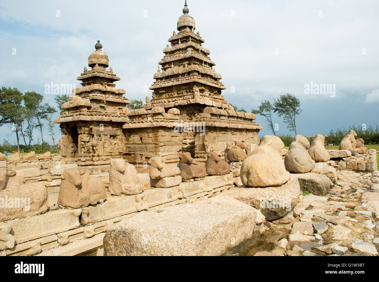 Shore Temple, Mahabalipuram, près de Chennai, Tamil Nadu, Inde Banque D'Images