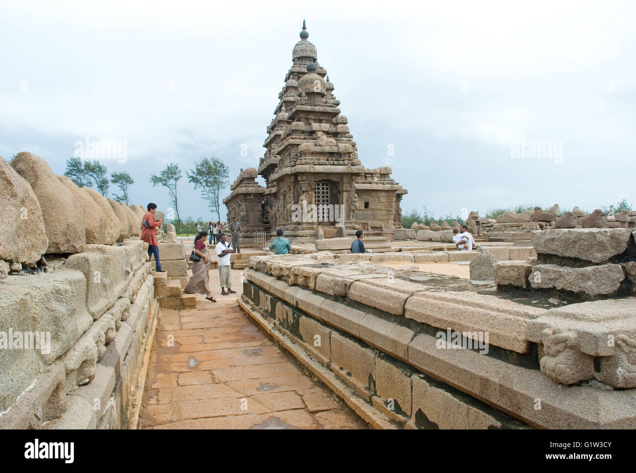 Shore Temple, Mahabalipuram, près de Chennai, Tamil Nadu, Inde Banque D'Images