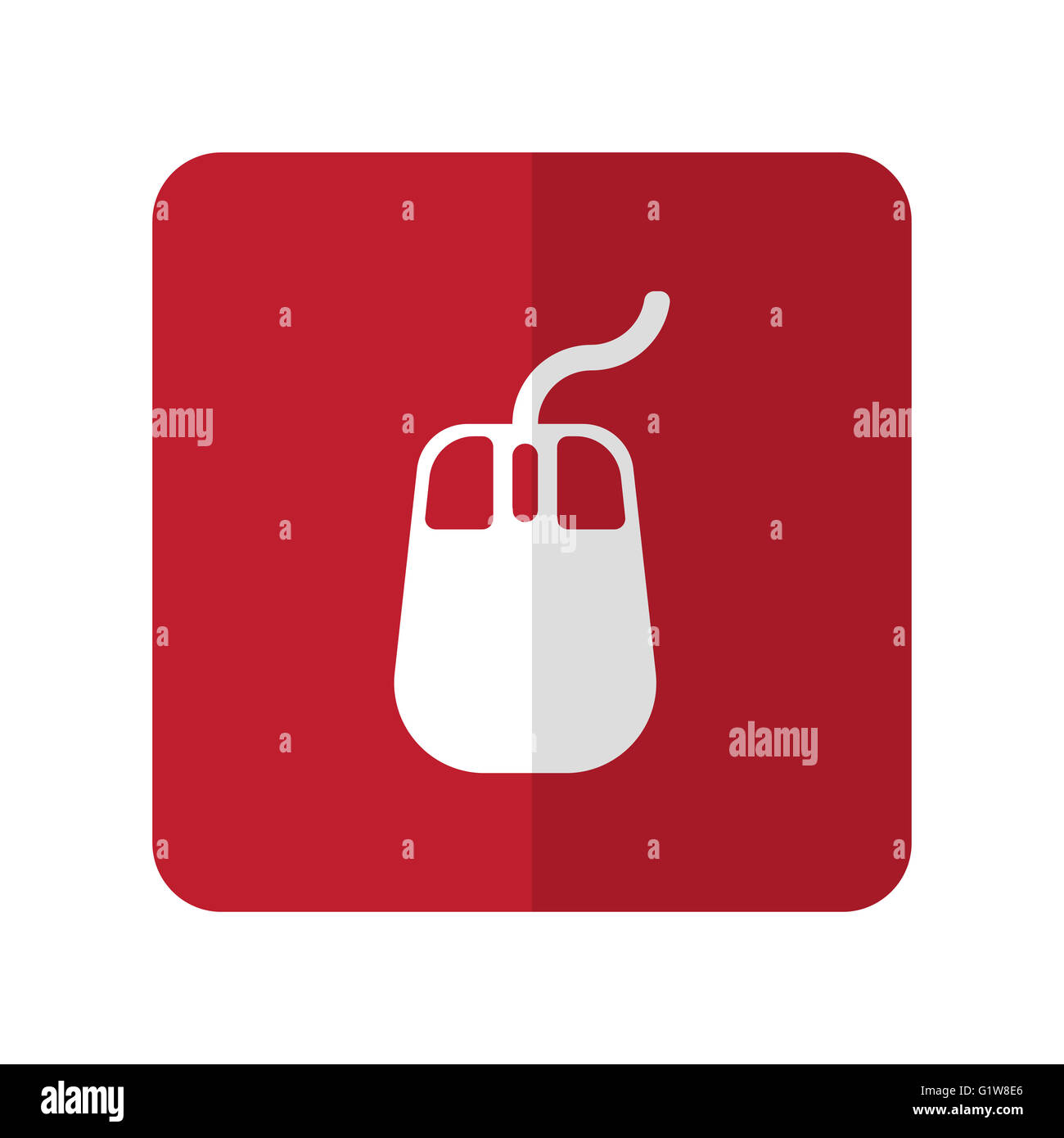 La souris sur l'icône blanc plat carré arrondi rouge sur blanc Banque D'Images