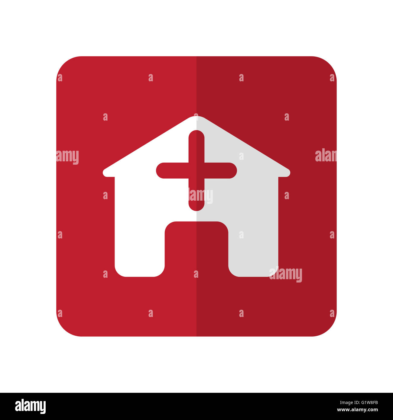 Télévision sur l'icône de l'hôpital blanc carré arrondi rouge sur blanc Banque D'Images