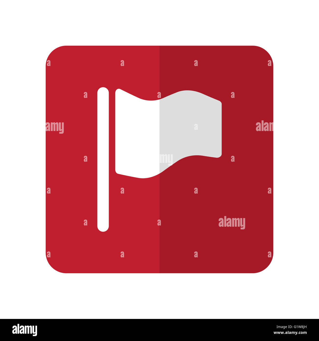 Drapeau blanc télévision sur l'icône carré arrondi rouge sur blanc Banque D'Images