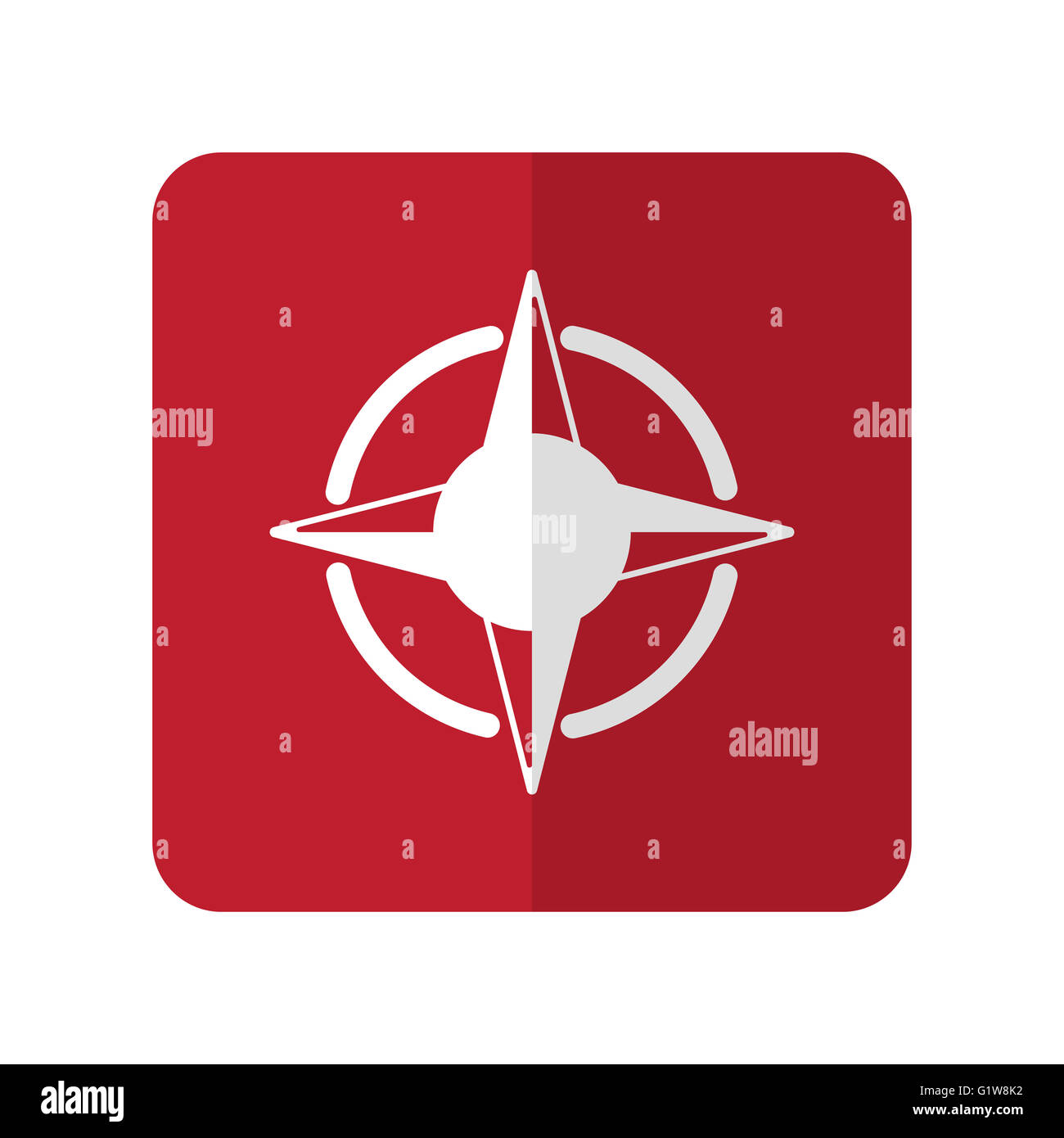 White Rose des vents sur l'icône plate carré arrondi rouge sur blanc Banque D'Images