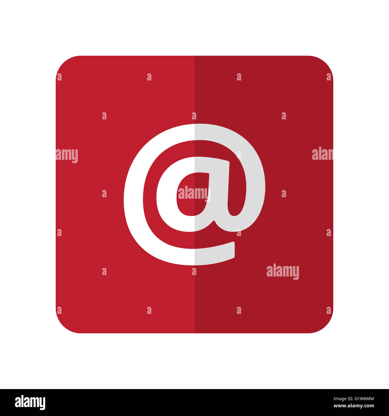 E-Mail blanc à plat sur l'icône carré arrondi rouge sur blanc Banque D'Images