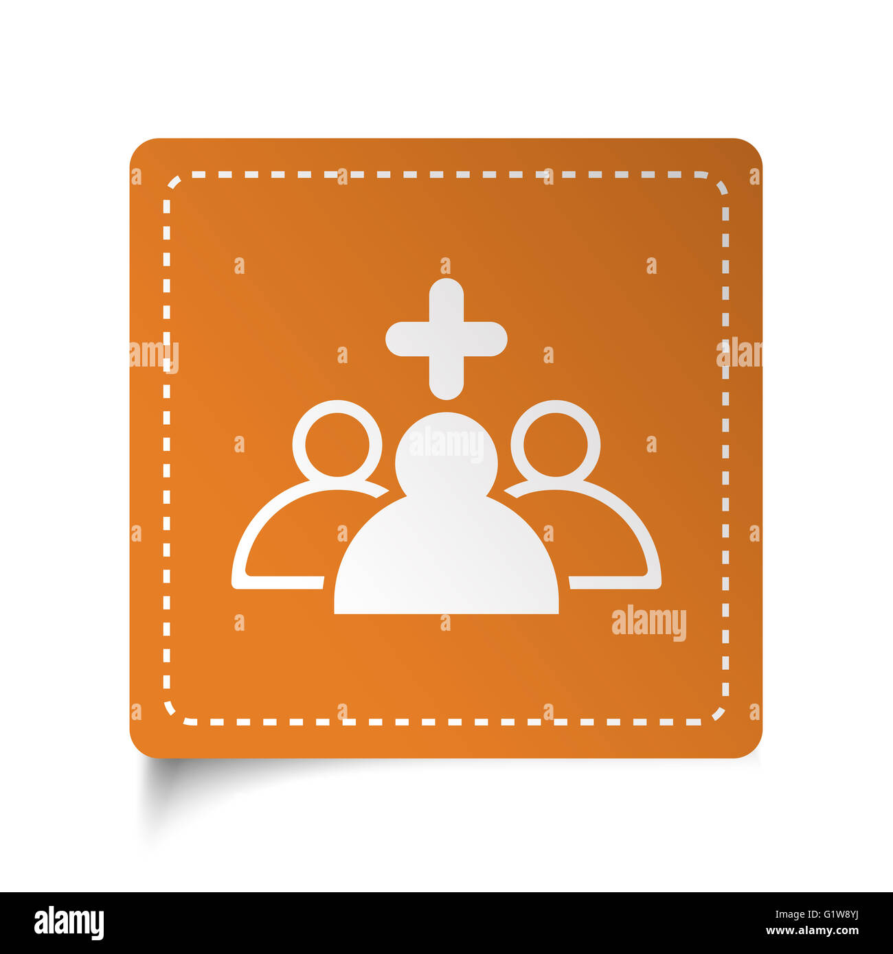 L'icône de l'équipe médicale télévision blanc sur étiquette orange Banque D'Images