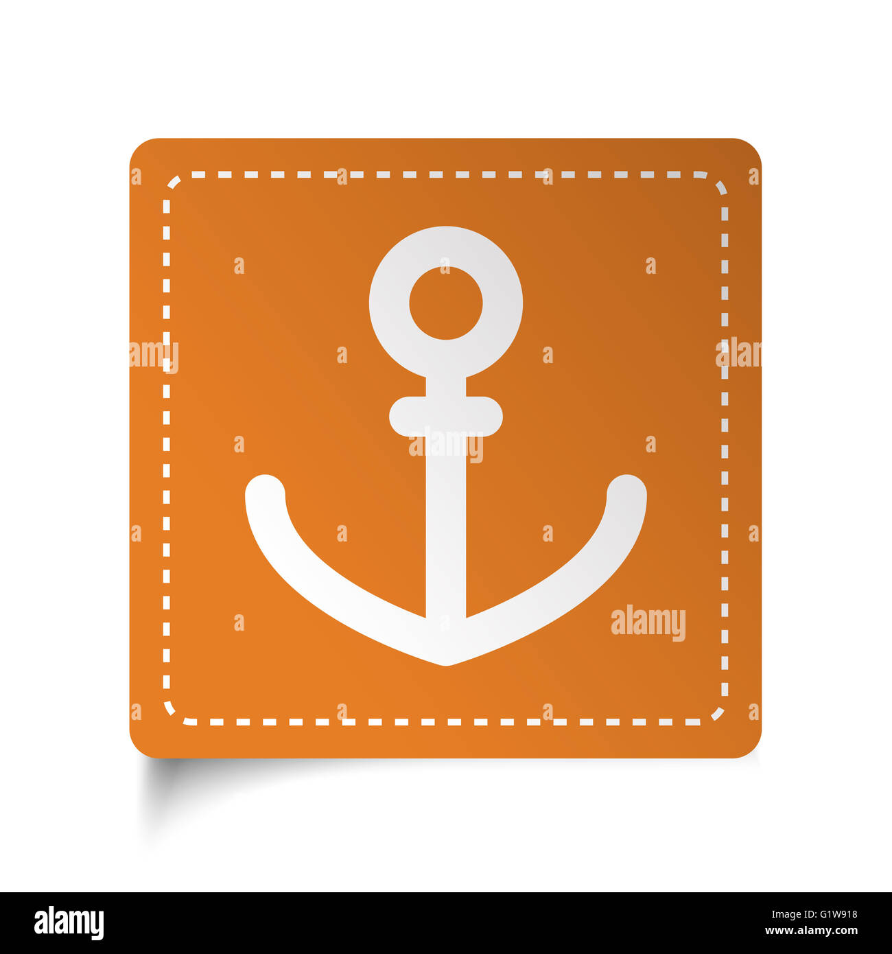 L'icône d'Ancre plate blanc sur l'étiquette orange Banque D'Images