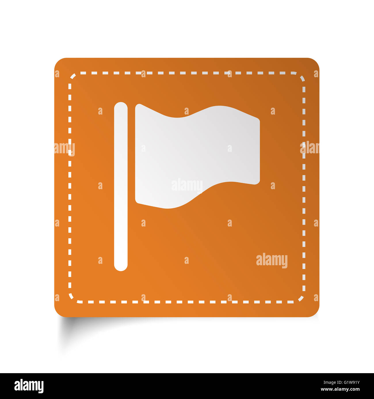 L'icône du drapeau blanc télévision sur étiquette orange Banque D'Images