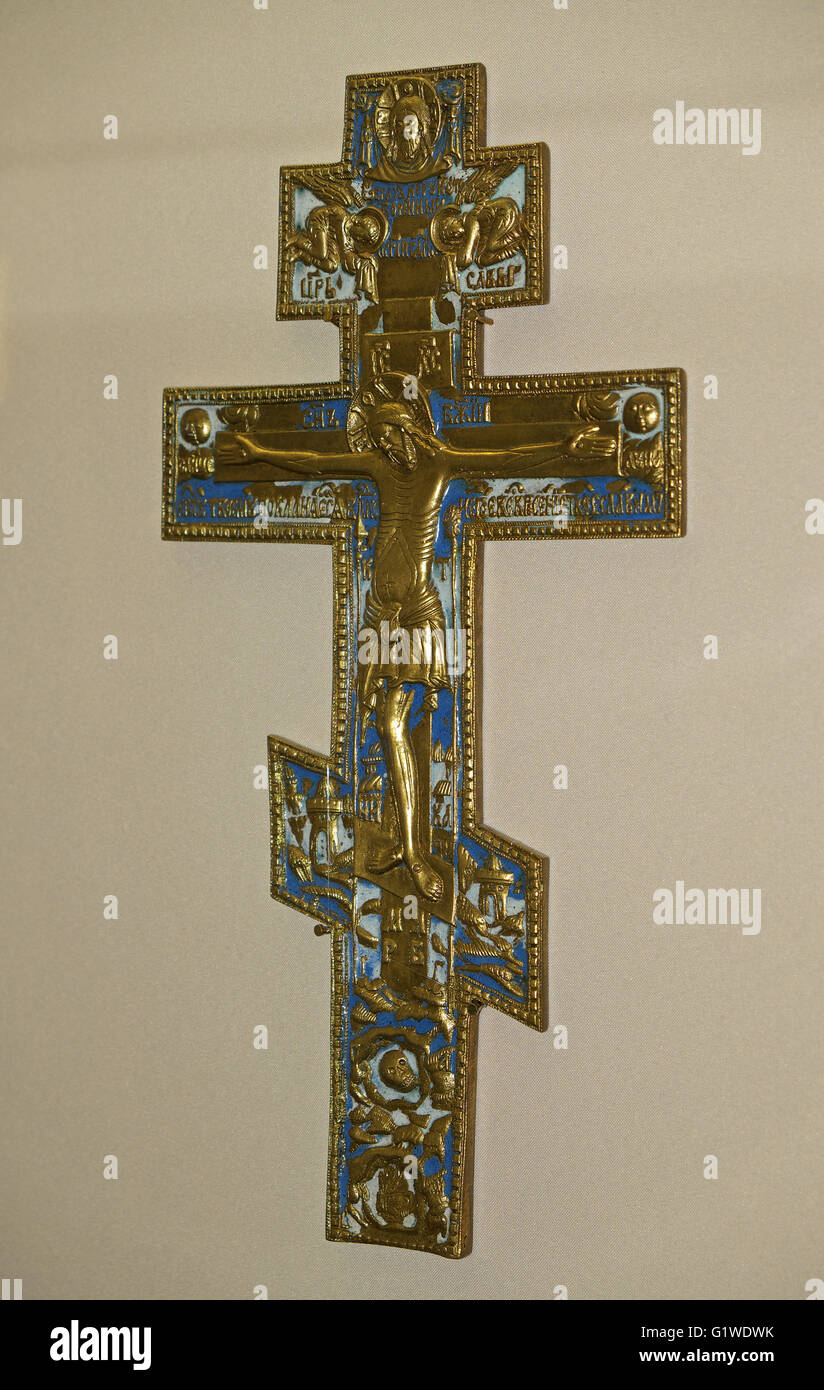 Le cuivre et l'icône de l'émail, kirillov-belozersky monastère, au nord de Khabarovsk, Russie. Banque D'Images