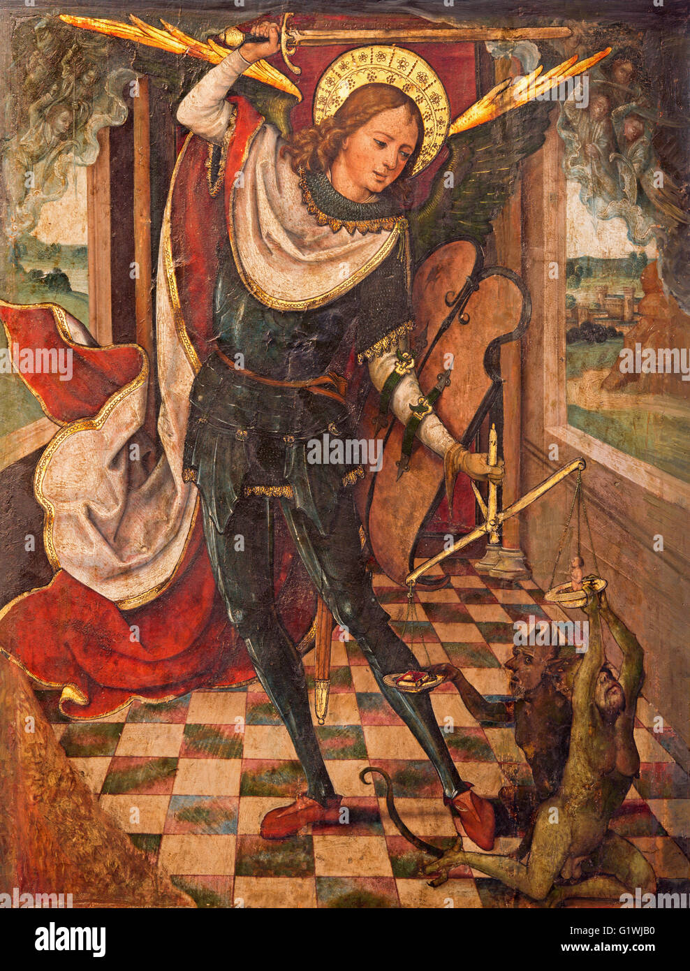AVILA, ESPAGNE, avril - 18, 2016 : la peinture de l'Archange Michael à l'arrêt des âmes dans Catedral de Cristo Salvador Banque D'Images