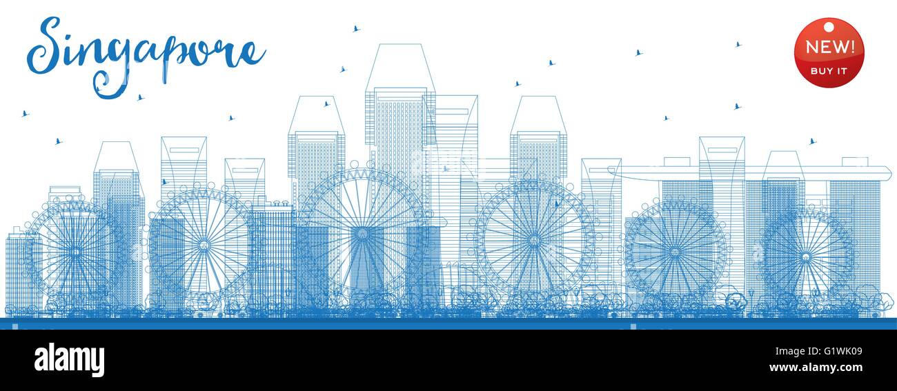 Contours Singapour avec repère bleu. Les voyages d'affaires et tourisme concept avec des bâtiments modernes. Droit de présentation Illustration de Vecteur