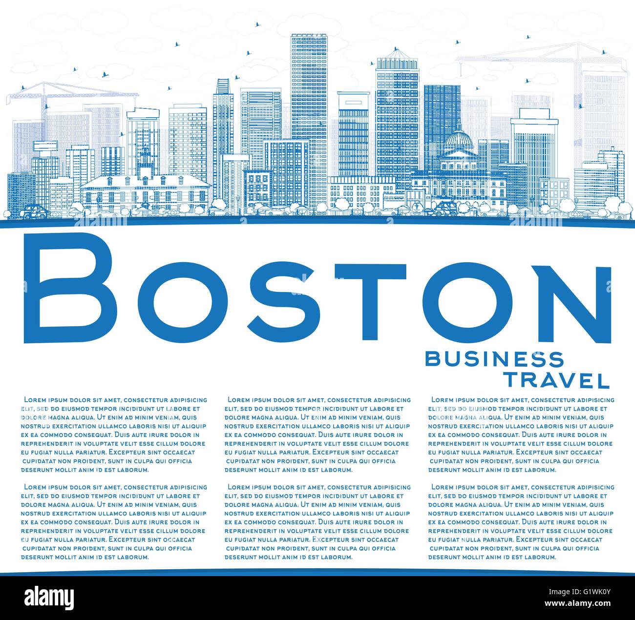 Contours Boston Skyline avec bâtiments bleu et copier l'espace. Vector Illustration. Les voyages d'affaires et tourisme Concept Illustration de Vecteur