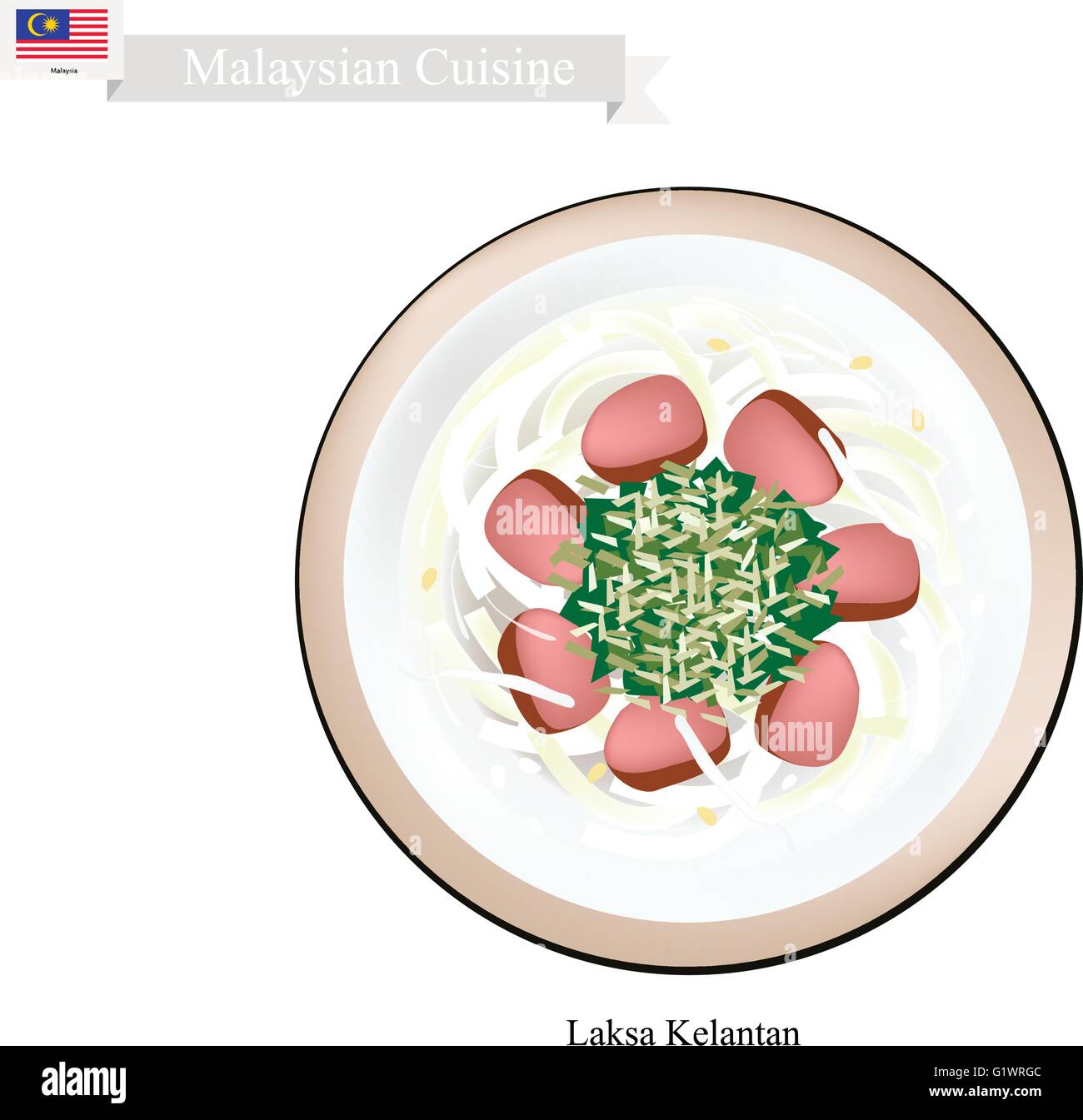 La cuisine malaisienne, Kelantan Laksa ou nouilles de riz traditionnel servi dans une sauce de noix de coco crémeuse et le maquereau Poisson. L'un des plus P Illustration de Vecteur