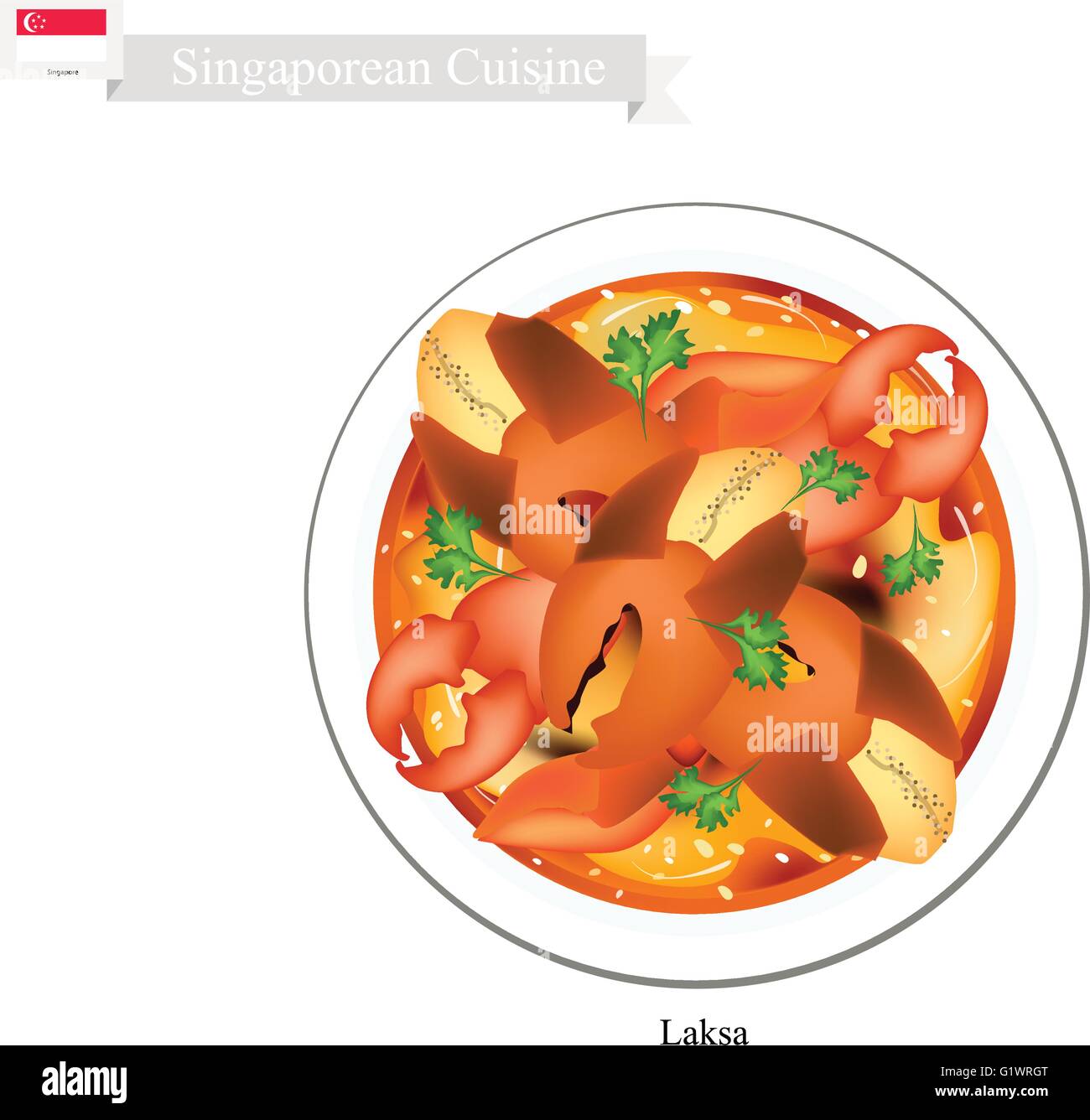La cuisine de Singapour, le Chili fait de boue Crabe Sauté au crabe sucré et salé à la tomate et la Sauce Chili. L'un des plus populaires Illustration de Vecteur