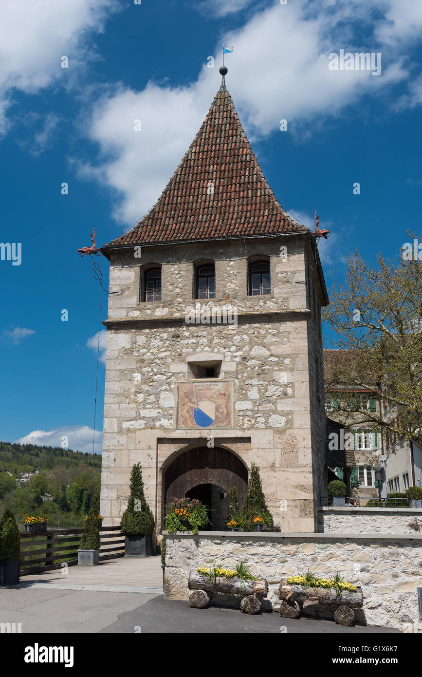 Tour avec Zürcher crest, Schloss Laufen à Schaffhausen, canton de Schaffhouse, Suisse Banque D'Images