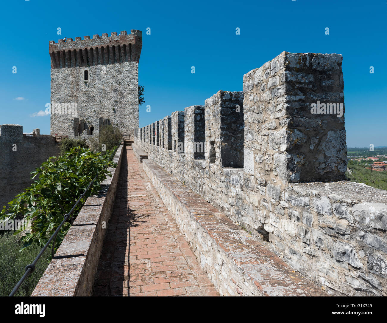 Mur de forteresse et de la tour, Castello del Leone, Castiglione del Lago, Ombrie, Italie Banque D'Images