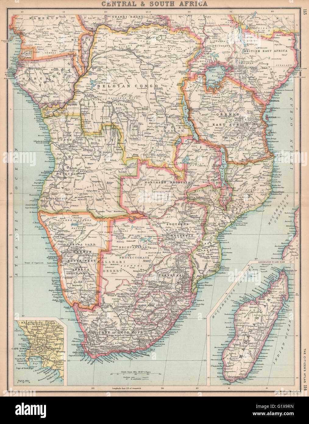L'Afrique australe. Congo British/portugais/Afrique orientale allemande la Rhodésie, 1912 map Banque D'Images