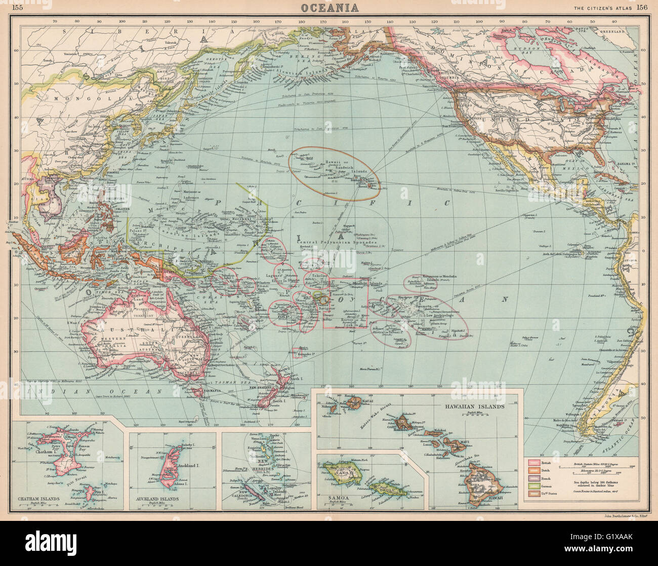 Océanie Australie Polynésie Française Pacifique Micronésie Amérique du Nord New York, 1912 La carte Banque D'Images
