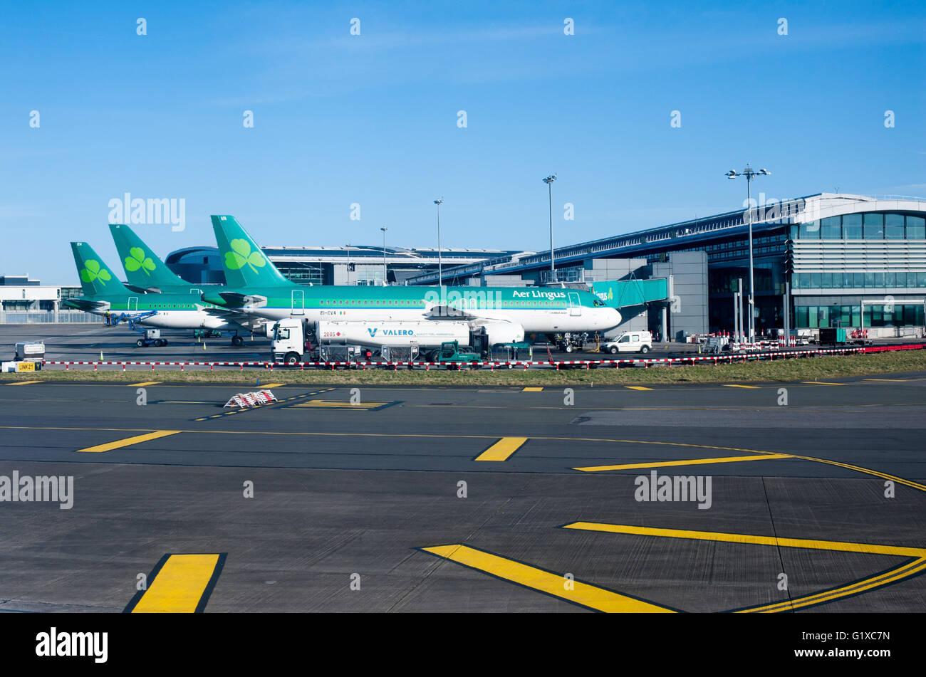 Dublin, Irlande - 01 Février, 2015 : Aer Lingus avions alignés au Terminal 2 de l''aéroport de Dublin, Irlande Banque D'Images