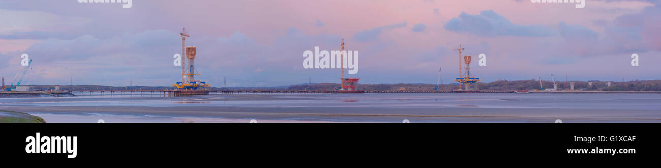 Panorama de la Mersey Gateway Bridge. La construction d'un nouveau pont sur la rivière Mersey en amont du pont du jubilé d'argent Banque D'Images