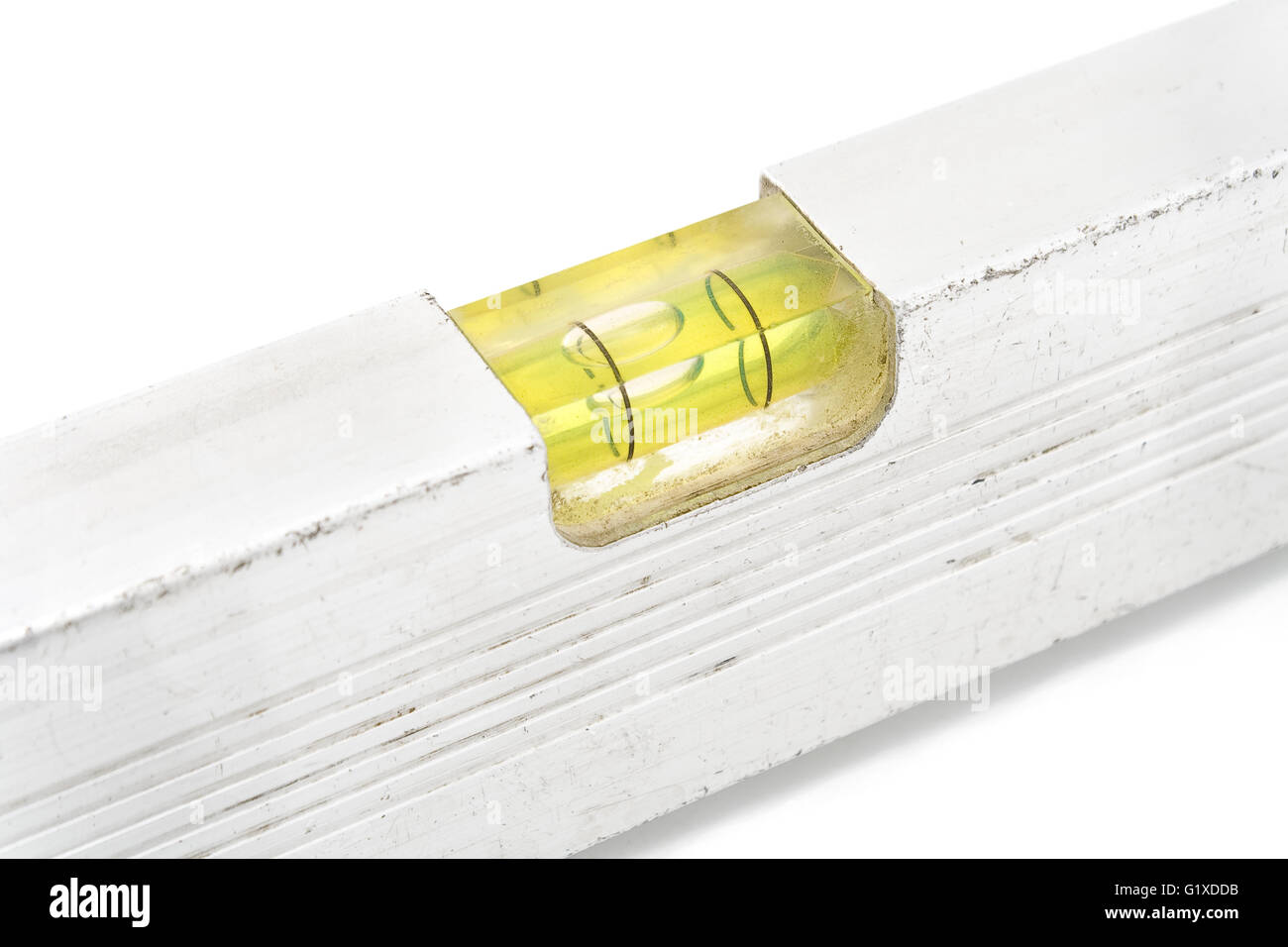 De vieux macro niveau construction isolated on white Banque D'Images