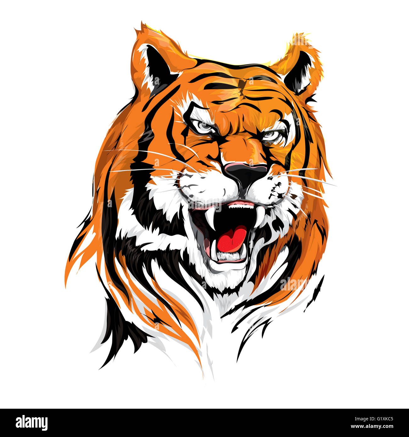 Tête en colère Tiger Illustration vecteur sur RAAR pour poster, conception de cartes, couverture etc Banque D'Images