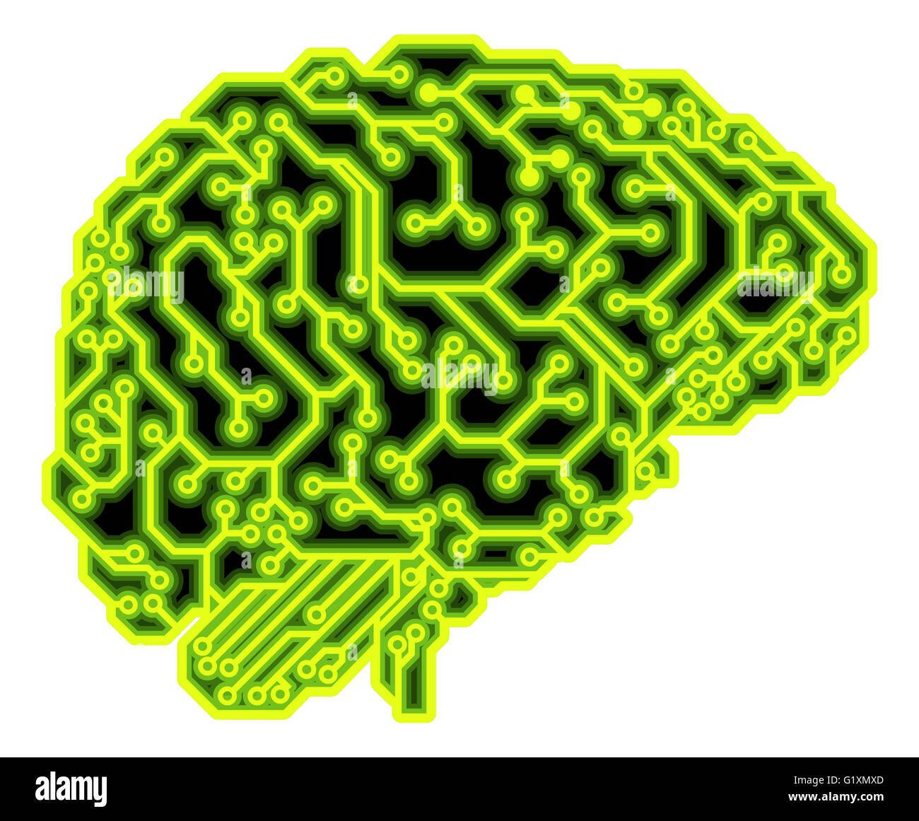 Un cerveau humain composé de circuits électriques ou un circuit imprimé, pourrait être un concept pour l'intelligence artificielle. Banque D'Images