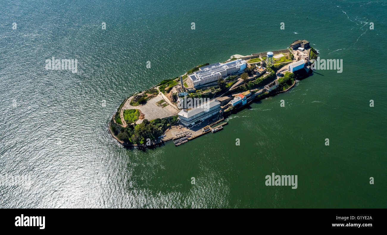 Île-prison d'Alcatraz, l'île d'Alcatraz, vue aérienne, San Francisco, San Francisco, Californie, USA Banque D'Images